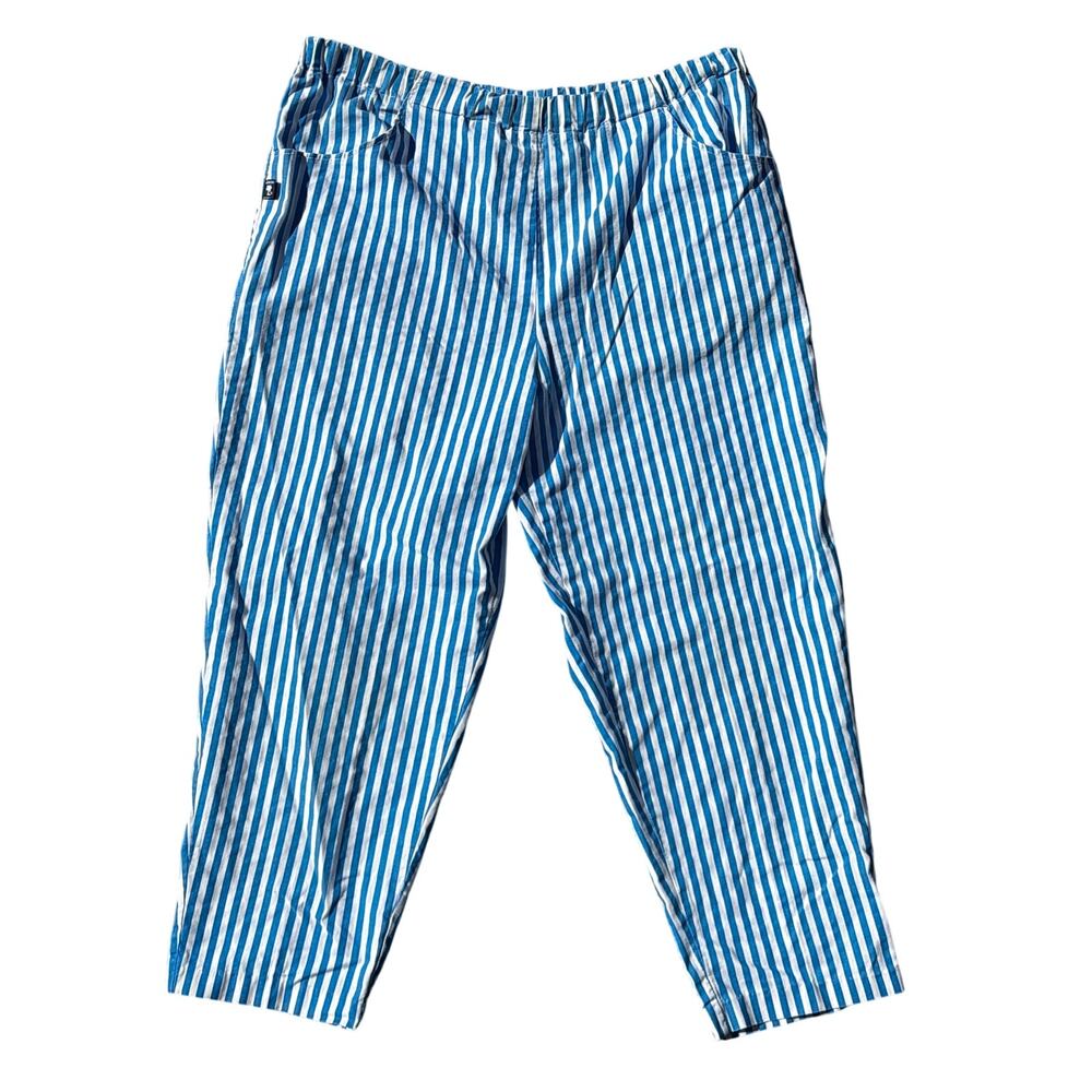 Vtg 90s Palmettos Striped blue white capri 33” elastic waist light beach pants